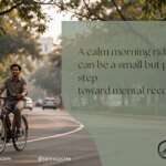 Adult cycling on a tree-lined Pune road during morning light for mental recovery