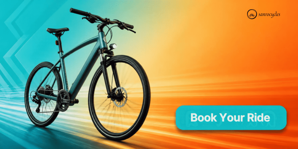 Banner inviting readers to book a bicycle rental with SanroCycles in Pune